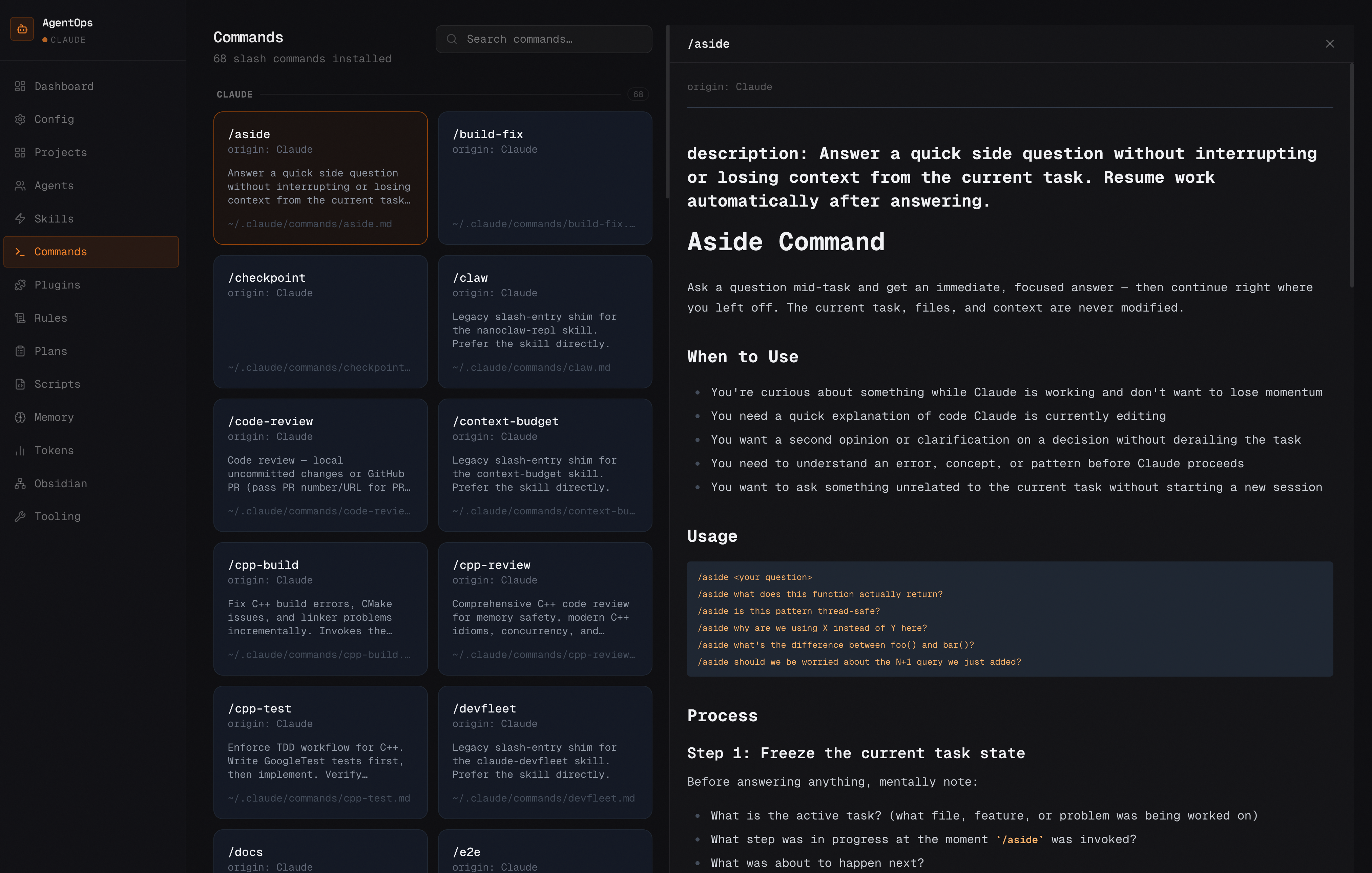 AgentOps Dashboard — main overview